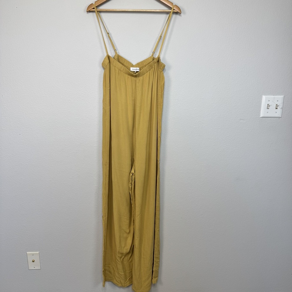 WeWoreWhat Jumpsuit Women's Medium Yellow Bohemian Wide Leg Adjustable Straps